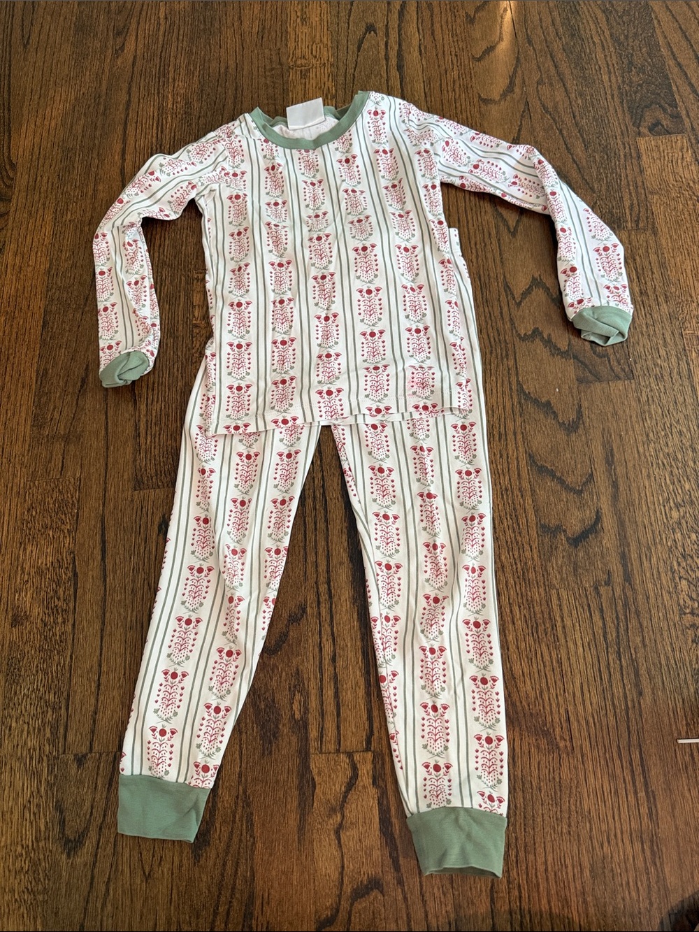 Kids Floral Stripe Pajama Set in Cream, Pink and Green